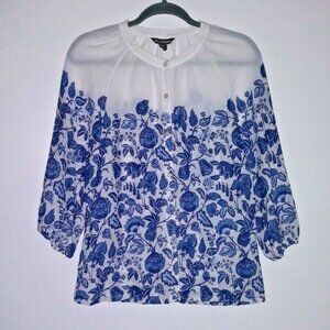 Tommy Bahama Womens top button up relaxed fit XS/S/M classic blue white floral